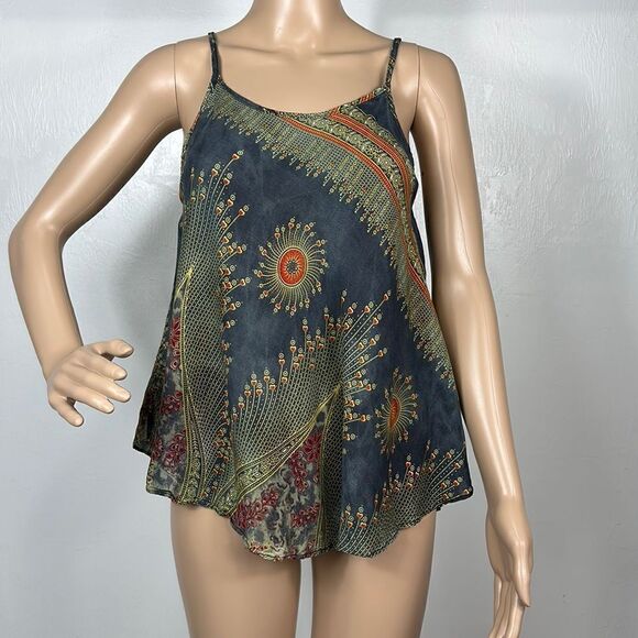Spaghetti Straps Rayon Printed Tank Top Size S - Picture 1 of 7